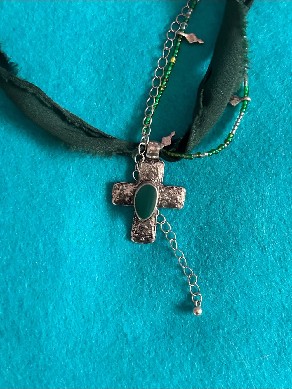 Green Stone Cross Pendant Necklace - Women Jewelry
